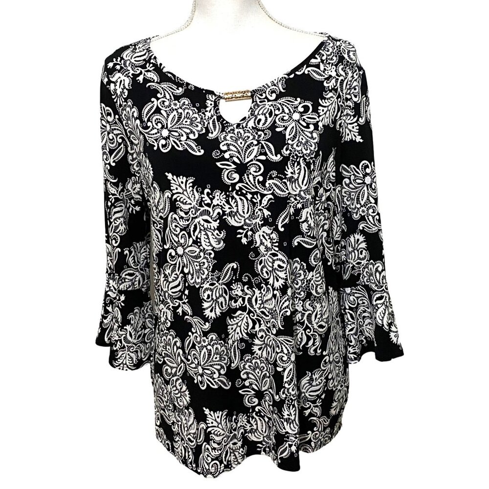 Emma & Olive Women's Pullover Top‎ L Black and White